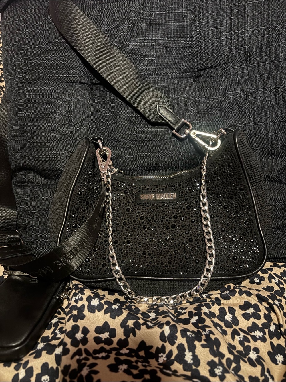 Steve Madden Black Crystal-Embellished Shoulder Bag